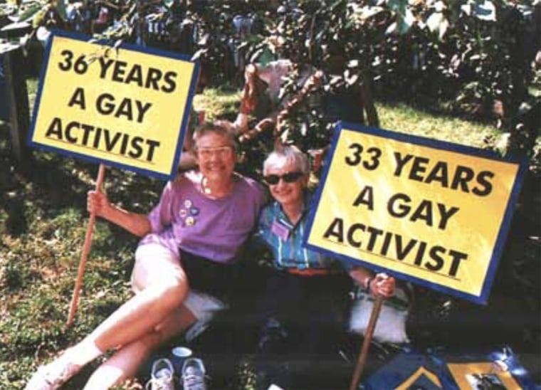 Barbara Gittings and Kay Lahusen at the 1994 Stonewall celebrations in New York City.