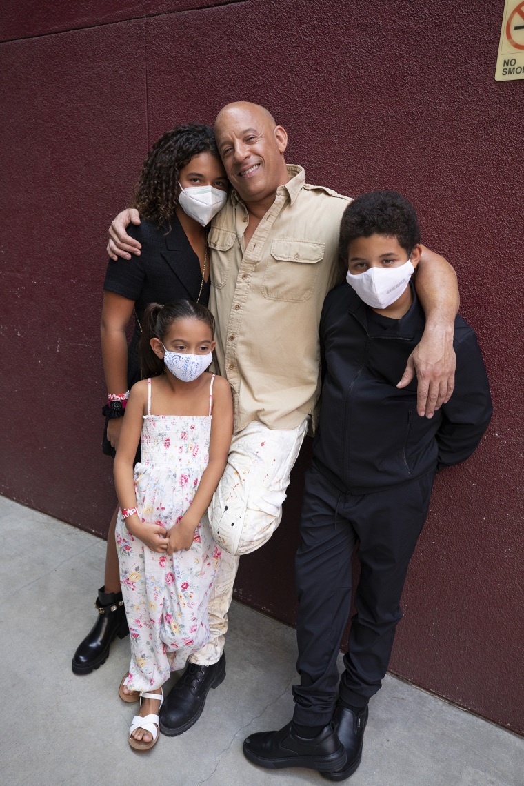 Vin Diesel was joined by his kids, Hania Sinclair, Pauline Sinclair and Vincent Sinclair at an "F9" screening.