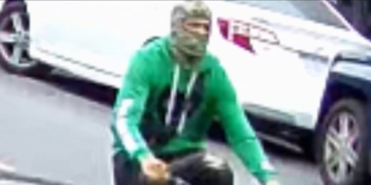 Surveillance footage shows a man wanted in connection with the stabbing of a delivery worker in the Cypress Hills neighborhood of Brooklyn, N.Y., on June 13, 2021.
