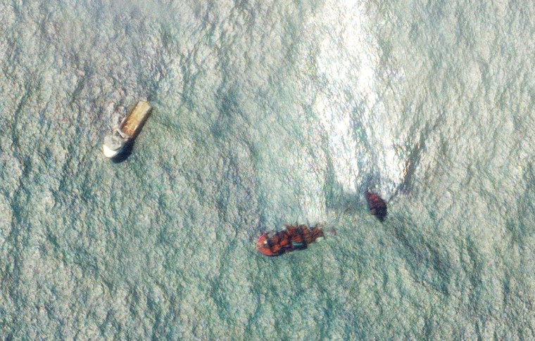 Image: The Singapore-registered MV X-Press Pearl, which caught fire and later sank, is seen mid-sea off the Colombo Harbour in Sri Lanka