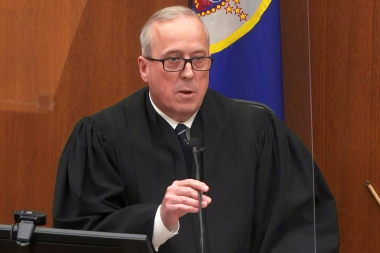 Hennepin County District Judge Peter Cahill speaks with the jury before announcing their verdict of guilty on all counts against former Minneapolis police officer Derek Chauvin in Minneapolis on April 20, 2021.