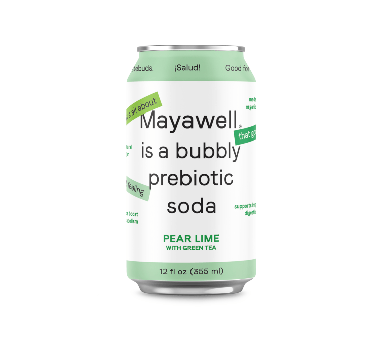 Mayawell's Pear Lime prebiotic soda.