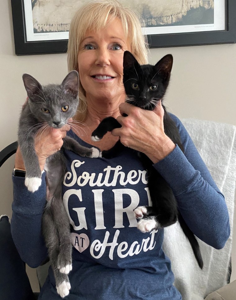 Denise Lockley adopted two kittens — a gray kitten named Katie Couric and a black kitten named Al Roker — and they happen to be siblings!