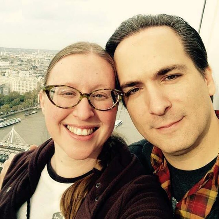 Laura and Matt LaVoie share a happy moment during a trip to London. A passion for travel and adventure is one of the reasons they decided not to have children.