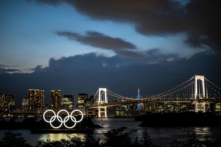 Image: The Olympic rings on Tokyo's Odaiba waterfront