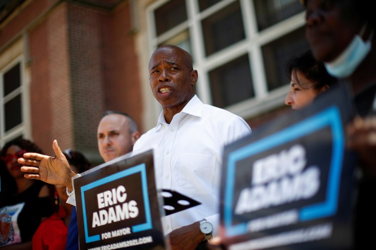 Image: Eric Adams, Democratic candidate for New York City Mayor, speaks to supporters during a campaign appearance in Coney Island, Brooklyn, New York