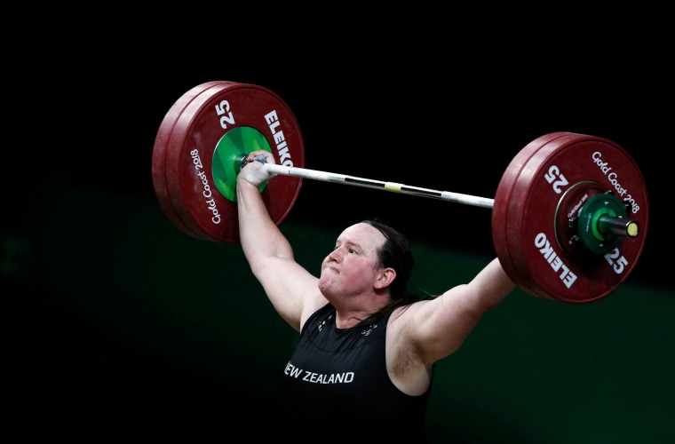 New Zealand's Laurel Hubbard competing during the women's +90kg weightlifting final at the Gold Coast Commonwealth Games in Gold Coast, Australia, on April 9, 2018.