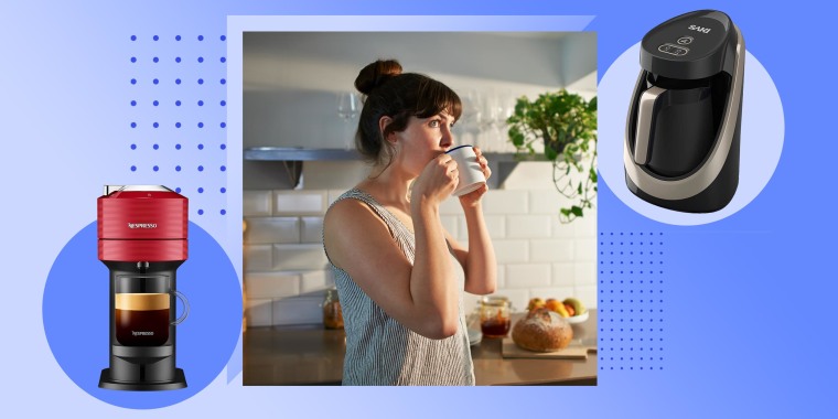Woman drinking coffee in her kitchen and two coffee makers on sale on Amazon Prime Day. Shop the best coffee makers on sale for Amazon Prime Day. See Prime Day coffee maker and coffee machine deals on Nespresso, Keurig and more.