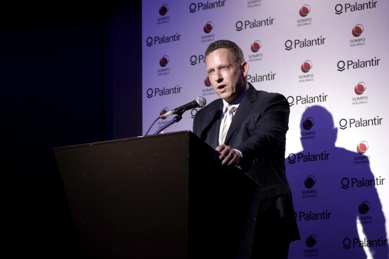Peter Thiel, co-founder and chairman of Palantir Technologies Inc., speaks during a news conference in Tokyo, Japan, on Nov. 18, 2019.