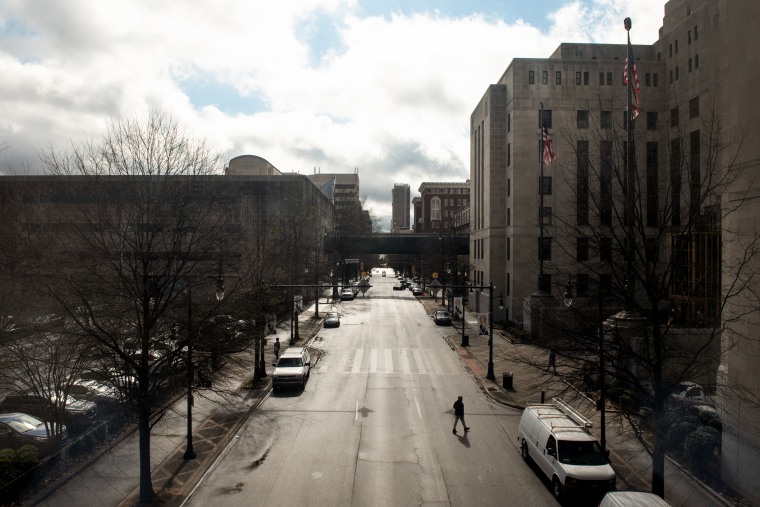 Image: A nearly empty street near the Jefferson County Courthouse in Birmingham, Ala., on Feb. 22, 2021.