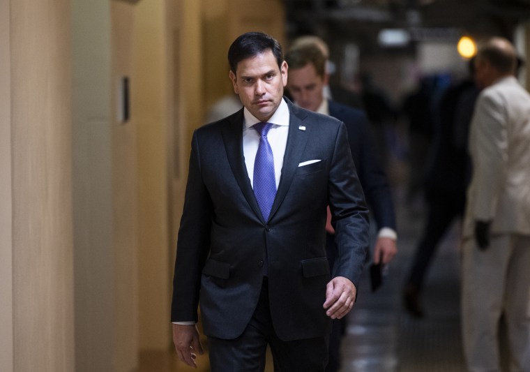 Sen. Marco Rubio, R-Fla., walks to the Senate subway after a vote in the U.S. Capitol on May 26, 2021.