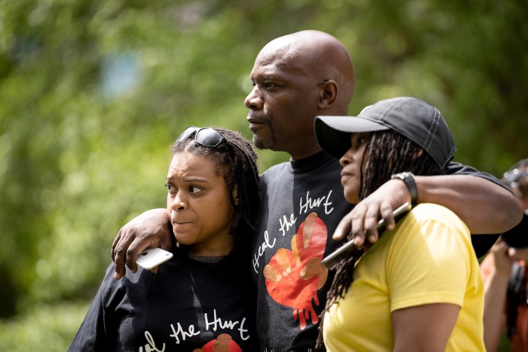 George Floyd supporters wait outside the Hennepin County Government Center during the sentencing of former Minneapolis Police Office Derek Chauvin.