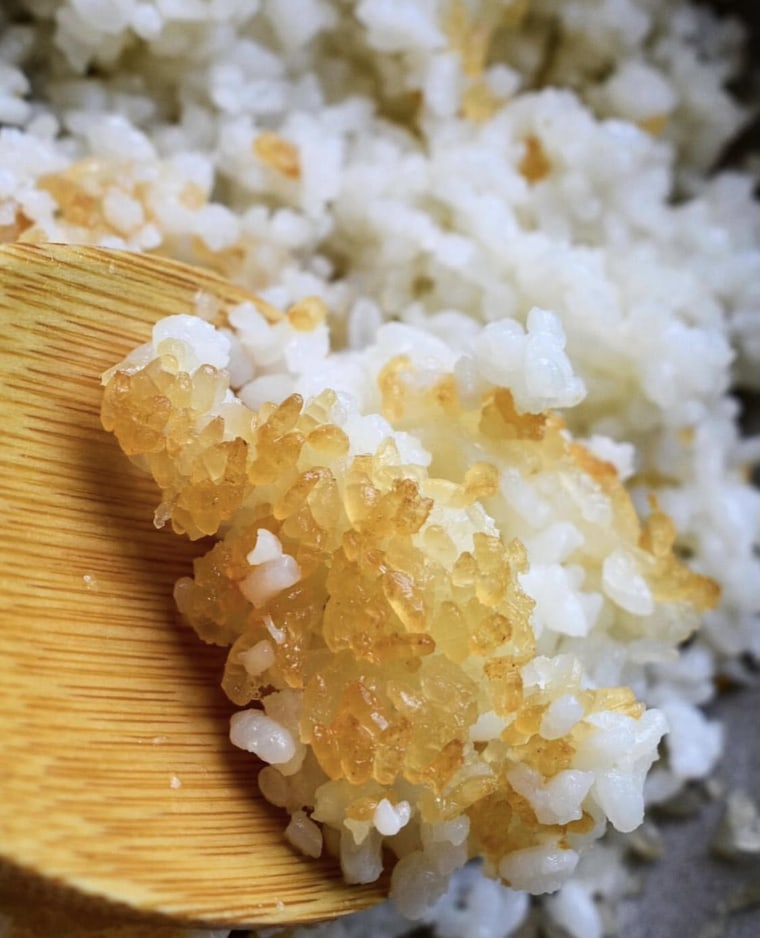 Pegao refers to the crispy, thin layer of rice that sticks to the bottom of the pot.