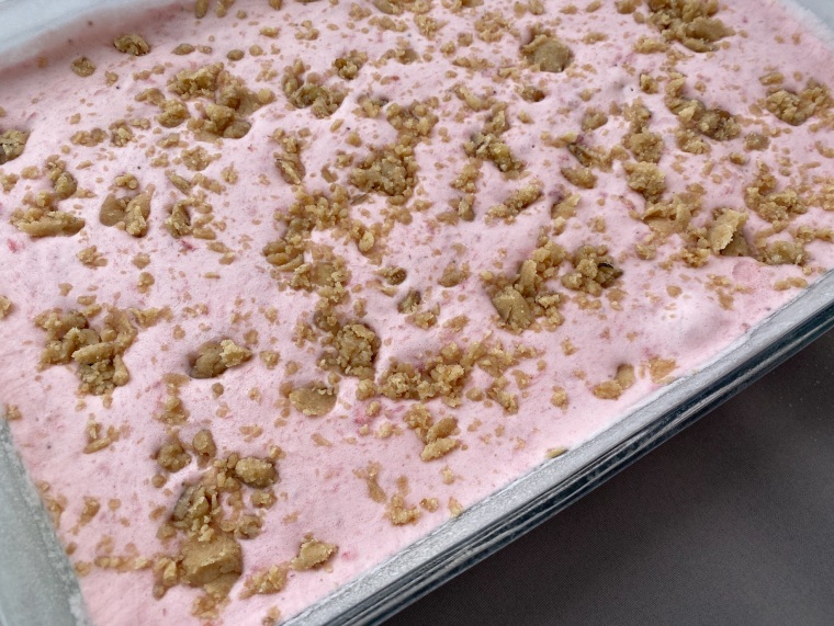 My frozen strawberry squares, ready to be enjoyed.
