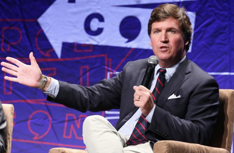 Tucker Carlson speaks onstage during Politicon 2018 at Los Angeles Convention Center on October 21, 2018.