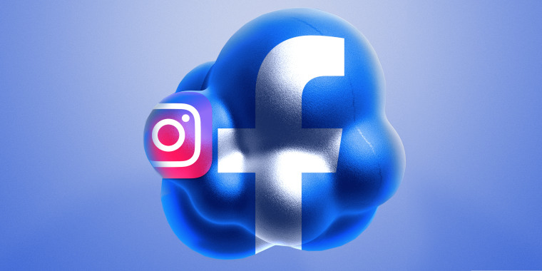 Photo illustration: A giant sphere that has the Facebook logo is made up of smaller spheres and one of them has the Instagram logo.