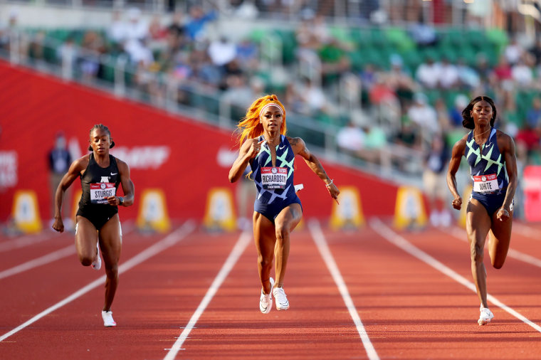 Image: Sha'Carri Richardson competes in the Women's 100 Meter Semi-finals on day 2 of the 2020 U.S. Olympic Track and Field Team Trials at Hayward Field on June 19, 2021 in Eugene, Ore.