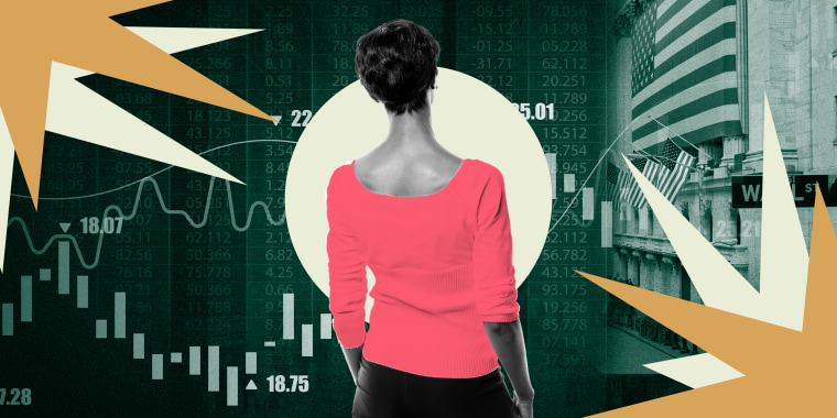 Illustration of woman looking at stock graphics