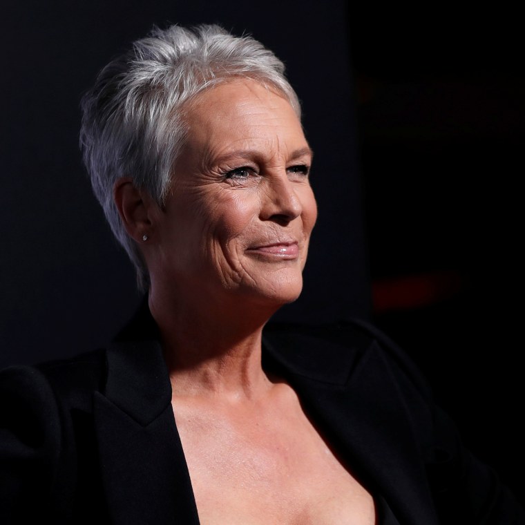 Jamie Lee Curtis poses at a premiere for the movie "Halloween" in Los Angeles, California, on Oct. 17, 2018.