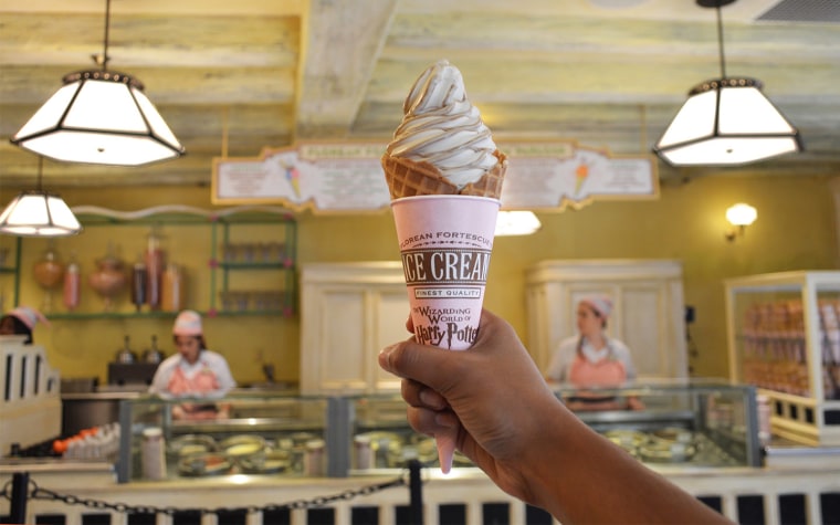 At Florean Fortescue's Ice Cream Parlour, guests can enjoy a variety of ice cream flavors. Our favorite is the Butterbeer ice cream.