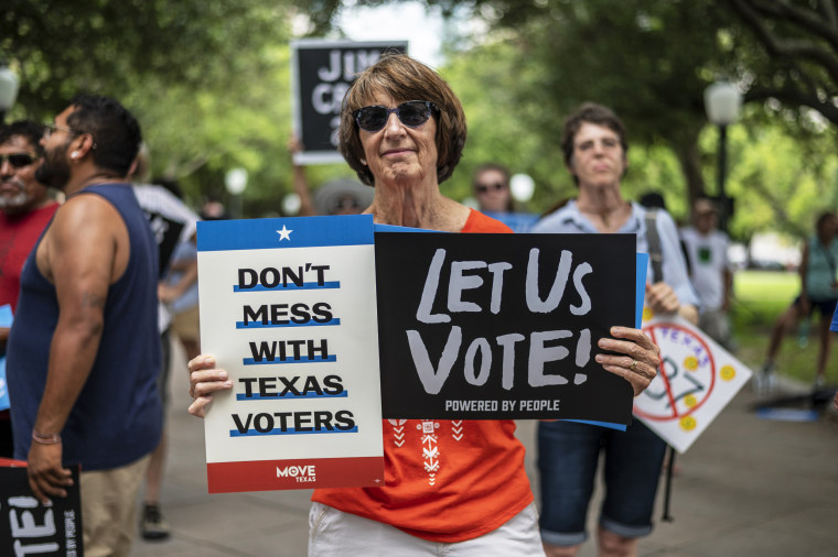 People rally against a controversial voting bill at the state Capitol on June 20, 2021, in Austin, Texas.