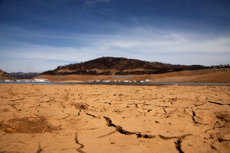 IMAGE: Dry land normally under water on the banks of Lake Oroville in California