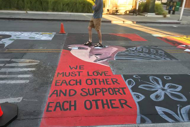 A Black Lives Matter mural showing Assata Shakur on July 8, 2020, in Palo Alto, Calif.