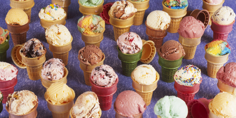 A variety of ice cream cones