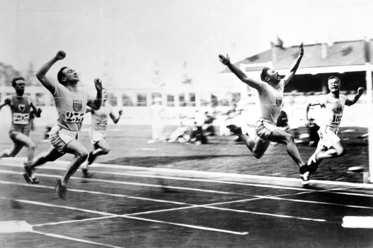 Sprinter Charley Paddock Winning Olympic 100-Meter Dash
