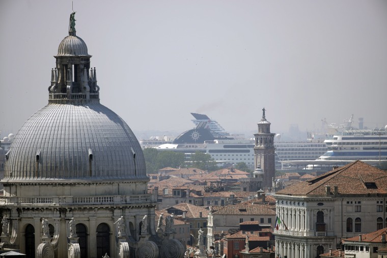 Image: Cruise ships are moored at Venice's harbor in Venice, Italy