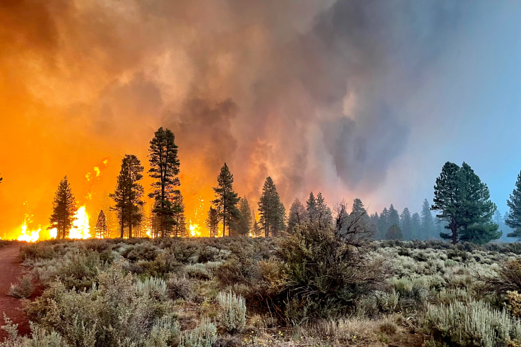 Image: The Bootleg Fire burns on July 12, 2021 in Bly, Oregon.