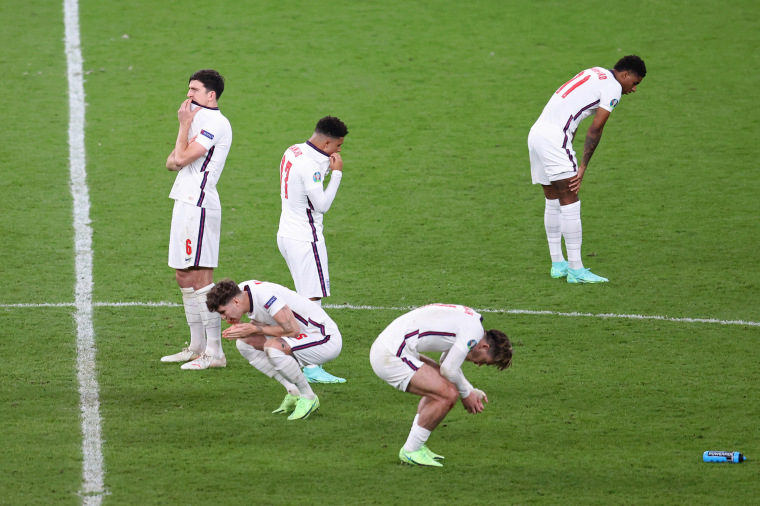 Image: From left, Harry Maguire, John Stones, Sancho, Jack Grealish and Rashford following their Euro 2020 final loss