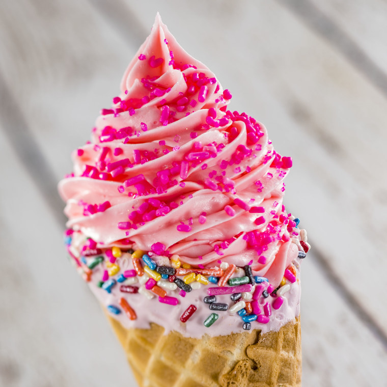 This pink soft-serve cone is available at Shimmering Sips, located near Port of Entry.