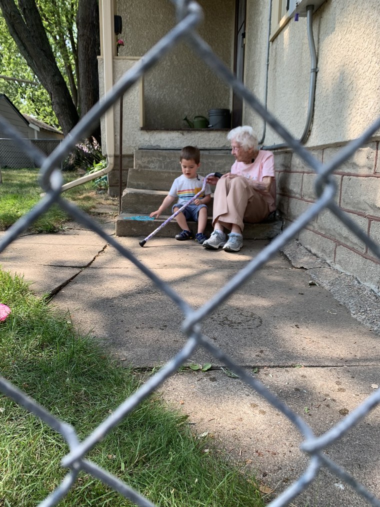 Benjamin Olson, 2, considers his 99-year-old neighbor Mary O'Neill to be his best friend. 
