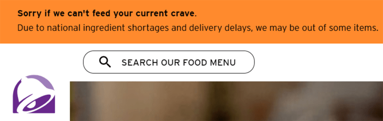 Here's the message Taco Bell customers will see when they visit the chain's website.