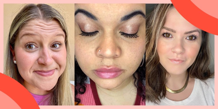 Image of Three different Editors wearing different mascaras you can buy on Amazon