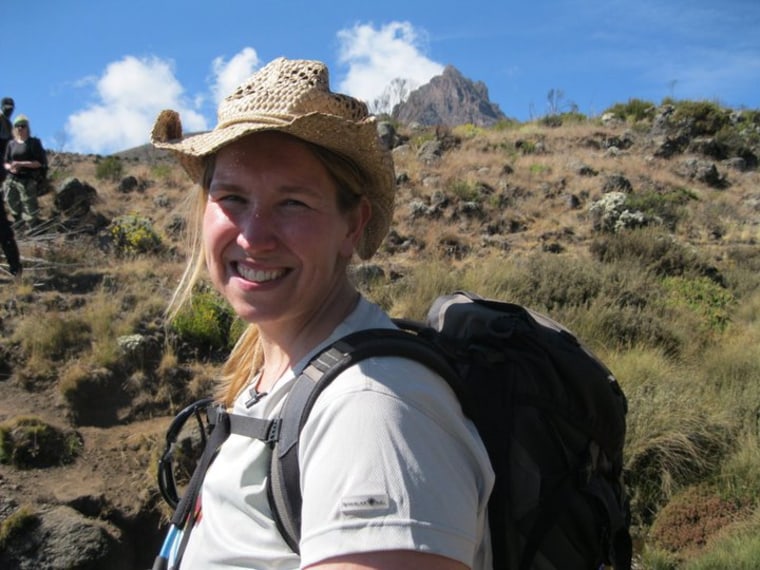 Kara Richardson Whitely hiking Mt. Kilimanjaro.