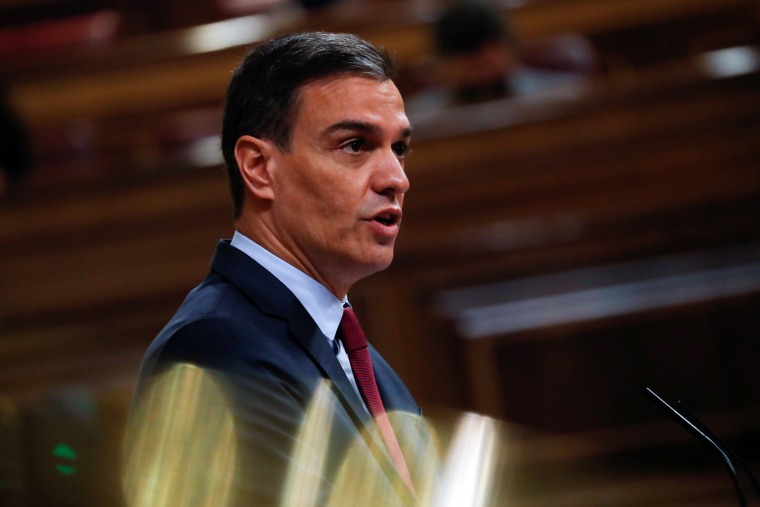 Image: Spanish PM Sanchez speaks during a session at Parliament in Madrid