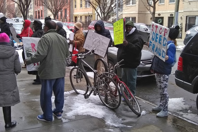 Protesters outside Bridge Street Development Corporation in Brooklyn in 2019.