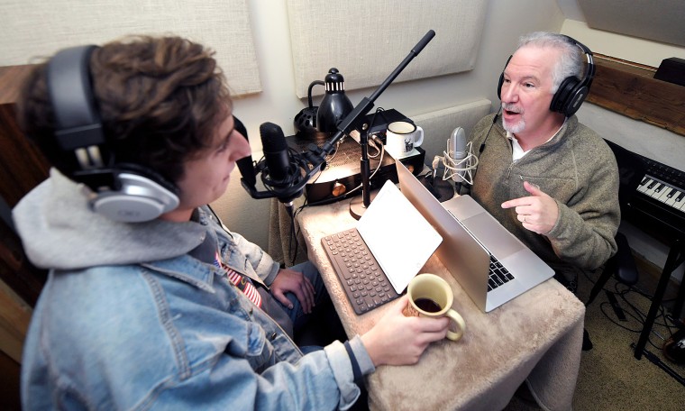 Image: Phil Valentine records a new podcast with his son, Campbell, in their cabin in Brentwood, Tenn. on March 7, 2019.