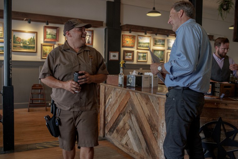 Sununu visits Wayfarer Coffee Roasters in downtown Laconia.