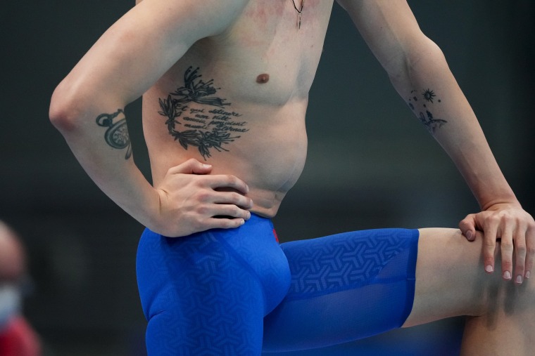 Ivan Girev, of the Russian Olympic Committee, prepares to start in his heat during the men's 200-meter freestyle at the 2020 Summer Olympics, Sunday, July 25, 2021, in Tokyo, Japan. 