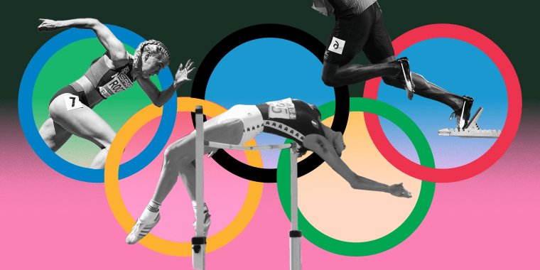 Illustration of athletes performing on olympic rings