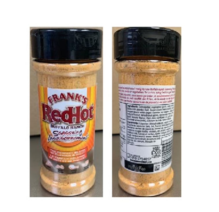 153-gram bottles of Frank's RedHot Buffalo Ranch Seasoning have been recalled. 