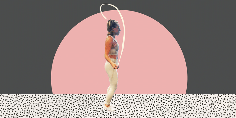 Illustration of young woman jumping rope