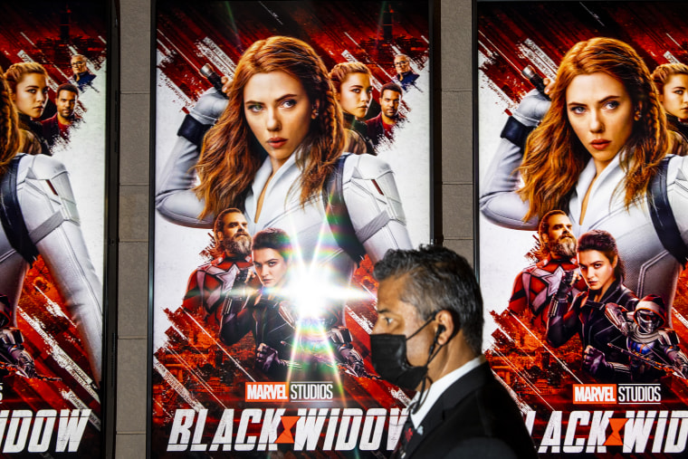 Scenes from the El Capitan Theatre in the heart of Hollywood, CA, during opening weekend of Marvels, Black Widow