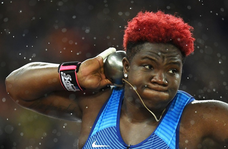 Raven Saunders competes in the Women's Shot Put