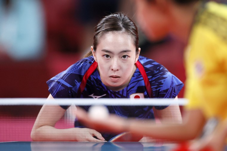 Image: Kasumi Ishikawa of Team Japan during her Women's Singles Round 3 match at the Tokyo Olympic Games on Monday.