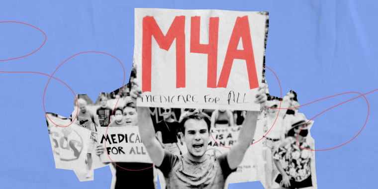 Illustration of a photo showing protesters attending a Medicare for All Rally on July 24, 2021 in Milwaukee.