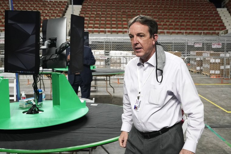 Former Arizona Secretary of State Ken Bennett arrives at a news conference in Phoenix on April 22, 2021.